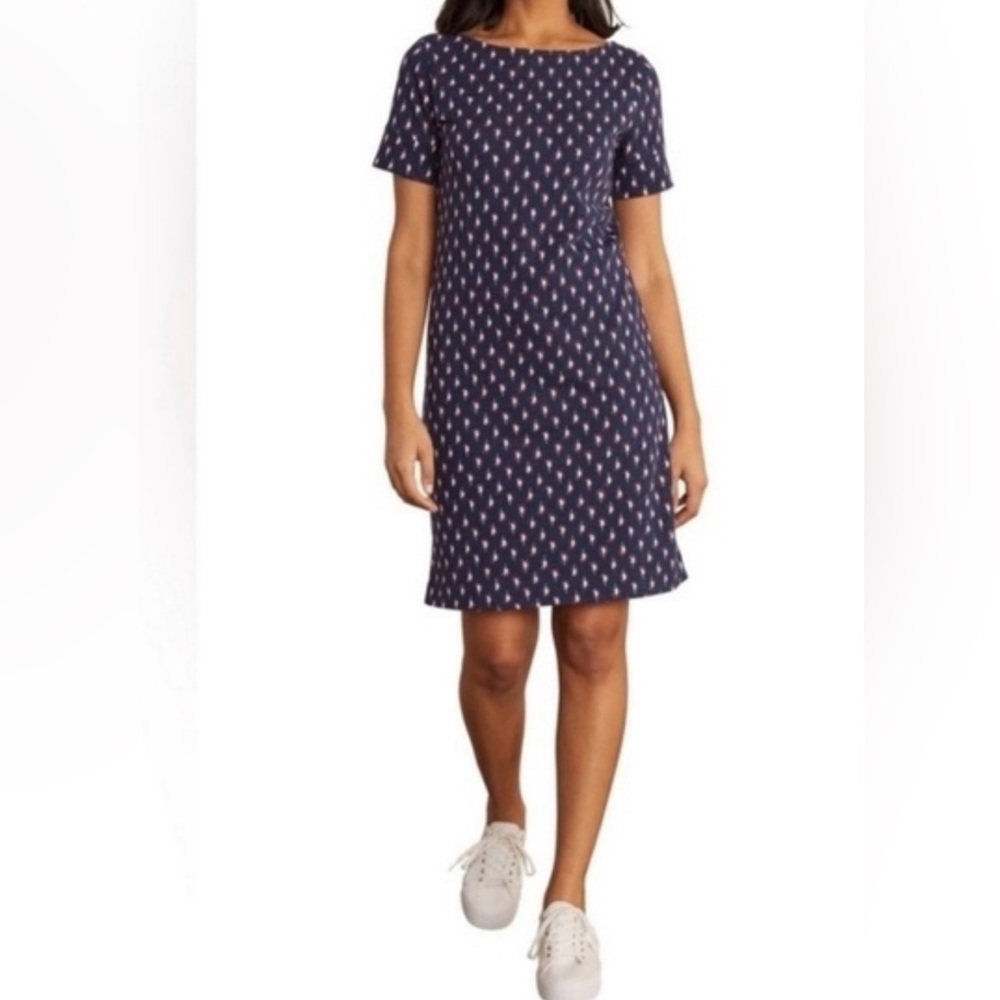 Boden Darcey Jersey Knit T-Shirt Dress 16/18 R Navy Cherry Red Paisley Stamp